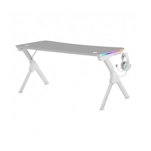 Mars gaming MESA MGD RGB XL WHITE CHASIS DE ACERO TABLERO 160X60cm ALTURA 74cm CON DISEÑO DE FIBRA DE CARBONO ILUMINACION 3D ARG