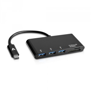 V7 USB-C macho de 5-en-1 hembra Hub Negro