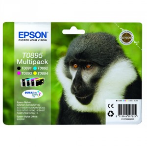 Epson T0895 Multipack - Negro, amarillo, cián, magenta - original - blíster con alarmas de RF/acústica - cartucho de tinta - par