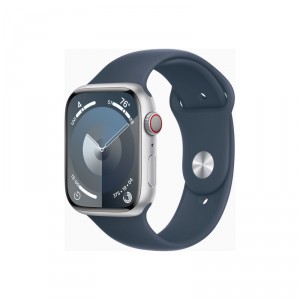 Apple Watch Series 9/ GPS/ 45mm/ Cellular/ Caja de Aluminio Plata/ Correa Deportiva Azul Tempestad M/L