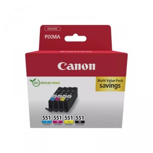 Canon CLI-551 BK/C/M/Y Multipack - Paquete de 4 - 7 ml - negro, amarillo, cián, magenta - original - caja - depósito de tinta -