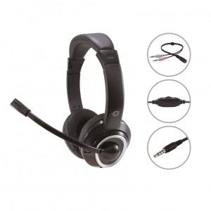 Conceptronic HEADSET POLONA CONEXION JACK 3.5MM MICROFONO FLEXIBLE CONTROL DE VOLUMEN INCLUYE ADAPTADOR 1 A 2 JACKS 3.5MM COLOR