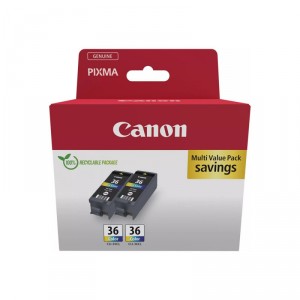 Canon CLI-36 Color Twin Pack - Paquete de 2 - 12 ml - color (cian, magenta, amarillo) - original - dep&oacute;sito de tinta - para PIXM
