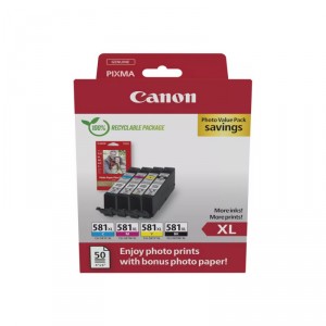 Canon CLI-581XL C/M/Y/BK Photo Value Pack - Paquete de 4 - 8.3 ml - XL - negro, amarillo, ci&aacute;n, magenta - original - caja - kit