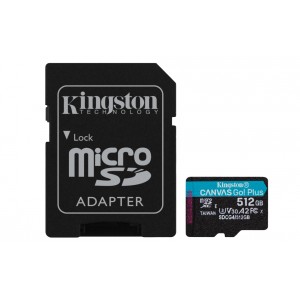 Kingston MICRO SD 512GB CANVAS GO PLUS U3 V30 CON ADAPTADOR