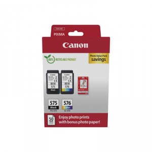 Canon PG-575 / CL-576 Photo Paper Value Pack - Paquete de 2 - negro, color (cian, magenta, amarillo) - original - caja para colg