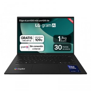 LG Port&aacute;til Gram 14ZD90T-G AX88B Intel Core Ultra 7-255H/ 32GB/ 1TB SSD/ 14"/ Sin Sistema Operativo