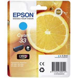 Epson C13T33424022 4.5ml 300p&aacute;ginas Cian cartucho de tinta
